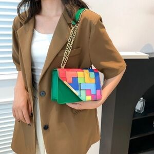 NIP Geometric Print Crossbody Bag - Green Multi